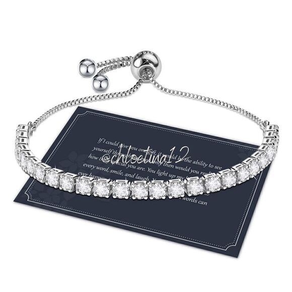 COPY - 925 Sterling Silver Tennis Bracelet Adjustable - Picture 1 of 8